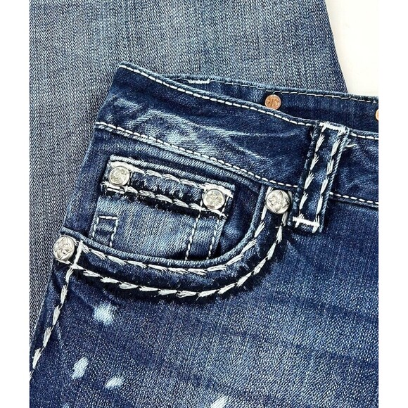 Miss Me Boyfriend Capri Distressed Jeans Flap Pocket Stretch Blue Womens 28x25 - Picture 8 of 11